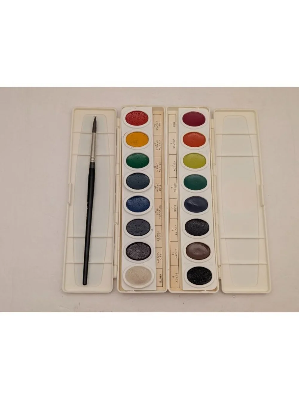 PRANG Water Colors w/ Prang 7 Brush | 16 Colors | Semi-Moist | Half-Pan | OVL-16